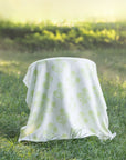 Niceane Flowers, Light Green Throw Blanket, Woven Flowers with Piping, 50"x70"