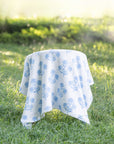 Niceane Flowers, Blue Floral Throw Blanket, Woven Flowers with Piping, 50"x70"