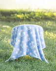 Niceane Flowers, Blue Floral Throw Blanket, Woven Flowers with Piping, 50"x70"