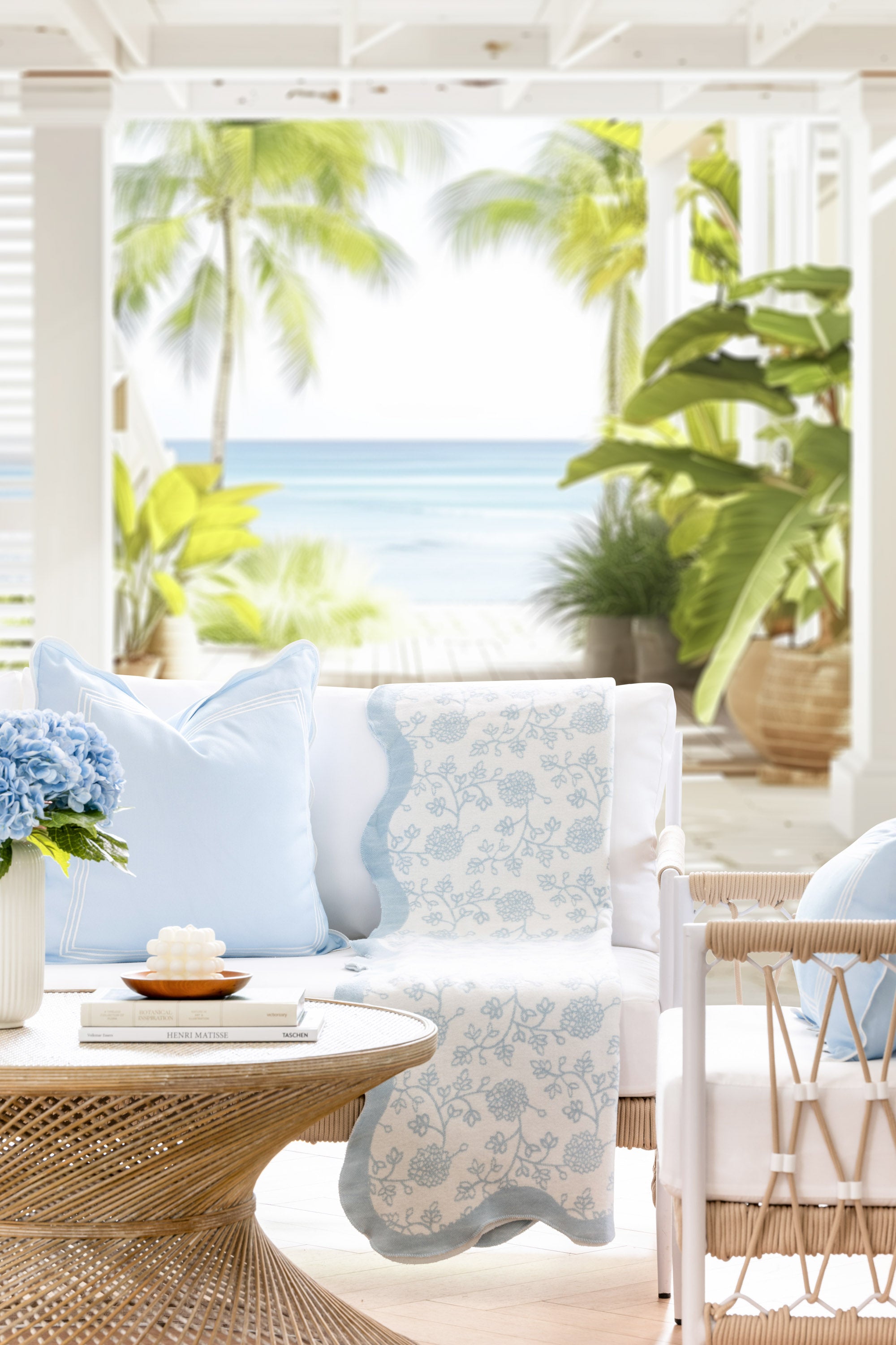 Coastal Blue and White Throw Blanket, Avinelle Dahlia, Baby Blue