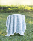 Avinelle Dahlia, Blue and White Throw Blanket, Woven Dahlia with Scalloped Border, 50"x70"