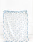 Avinelle Dahlia, Blue and White Throw Blanket, Woven Dahlia with Scalloped Border, 50"x70"