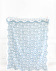 Avinelle Dahlia, Blue and White Throw Blanket, Woven Dahlia with Scalloped Border, 50"x70"