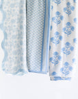 Avinelle Dahlia, Blue and White Throw Blanket, Woven Dahlia with Scalloped Border, 50"x70"