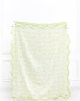 Avinelle Dahlia, Green Throw Blanket, Woven Dahlia with Scalloped Border, 50"x70"