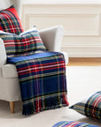 Royal Stewart Tartan Plaid, Merino Wool Cozy Throw Blanket, Navy Red, 50"x70"