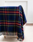 Royal Stewart Tartan Plaid, Merino Wool Cozy Throw Blanket, Navy Red, 50"x70"