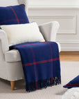 Chatham Windowpane, Merino Wool Decorative Throw Blanket, Navy Red, 50"x70"