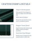 Chatham Windowpane, Merino Wool Plaid Throw Blanket, Hunter Green , 50"x70"