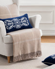 Chatham Windowpane, Merino Wool Christmas Throw Blanket, Classic Camel, 50"x70"