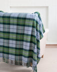 Rosecliff Tartan, Merino Wool Holiday Throw Blanket, Dusty Blue Green , 50"x70"