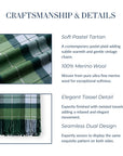 Rosecliff Tartan, Merino Wool Plaid Throw Blanket, Sage Green Blue, 50"x70"