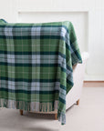 Rosecliff Tartan, Merino Wool Plaid Throw Blanket, Sage Green Blue, 50"x70"