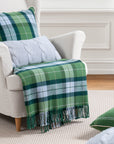 Rosecliff Tartan, Merino Wool Plaid Throw Blanket, Sage Green Blue, 50"x70"
