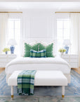 Rosecliff Tartan, Merino Wool Plaid Throw Blanket, Sage Green Blue, 50"x70"