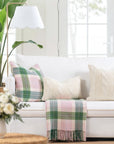Rosecliff Tartan, Merino Wool Pastel Throw Blanket, Vintage Pink Green, 50"x70"