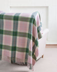 Rosecliff Tartan, Merino Wool Pastel Throw Blanket, Vintage Pink Green, 50"x70"