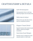 Chatham Windowpane, Merino Wool Coastal Throw Blanket, Dusty Blue, 50"x70"