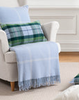 Chatham Windowpane, Merino Wool Coastal Throw Blanket, Dusty Blue, 50"x70"