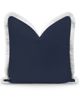 Coastal Hampton Style Outdoor Performance Pillow Cover, Solid with Fringe, Dark Navy Blue, 20"x20"