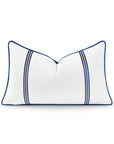 Coastal Hampton Style Indoor Outdoor Lumbar Pillow Cover, Embroidered Vertical Line, Navy Blue, 12"x20"