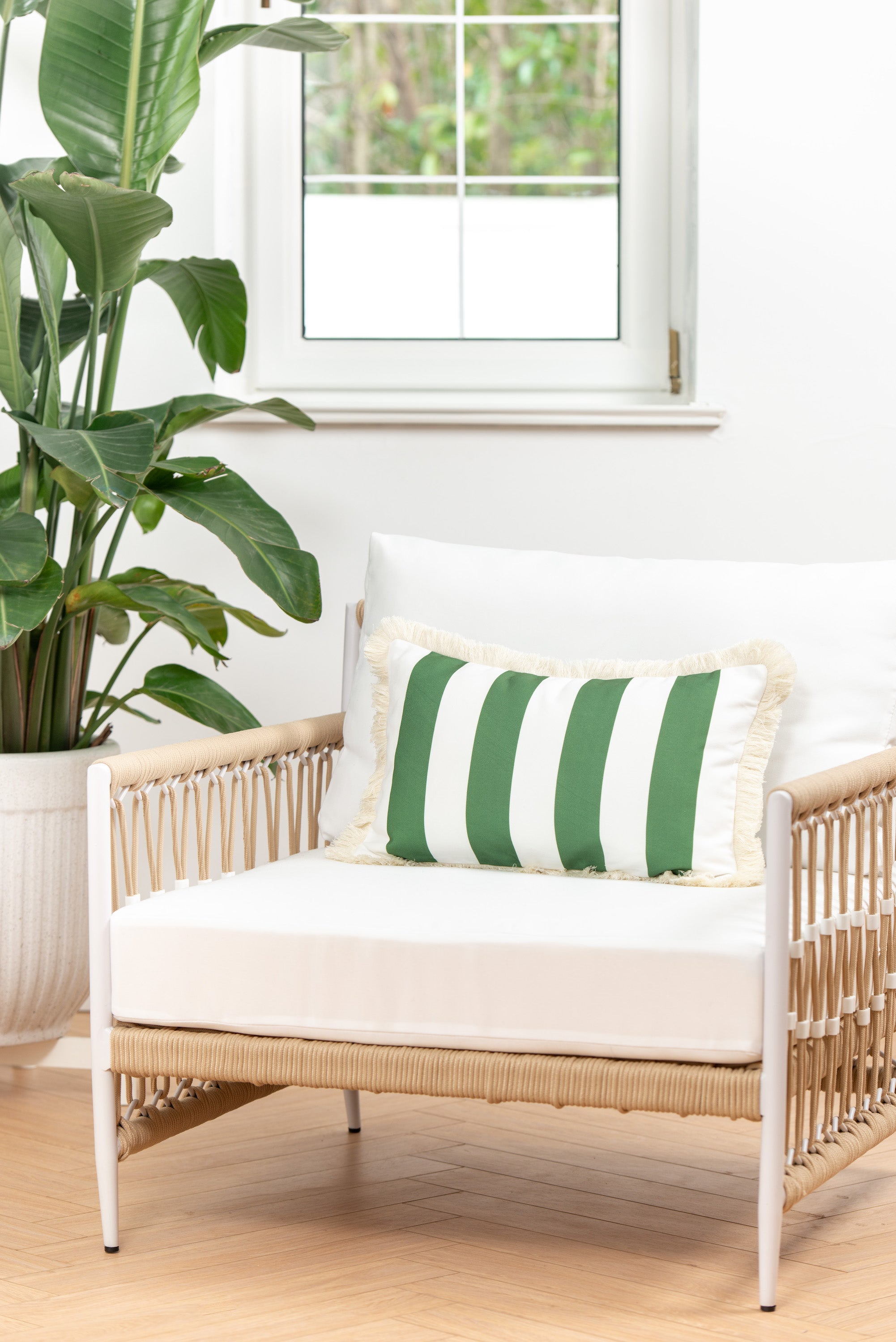 Jeff Granito's 'Red Lei Lounge' Fringe Pillow Cover - Ready to Ship! (FREE SHIPPING in U.S.) main image 1