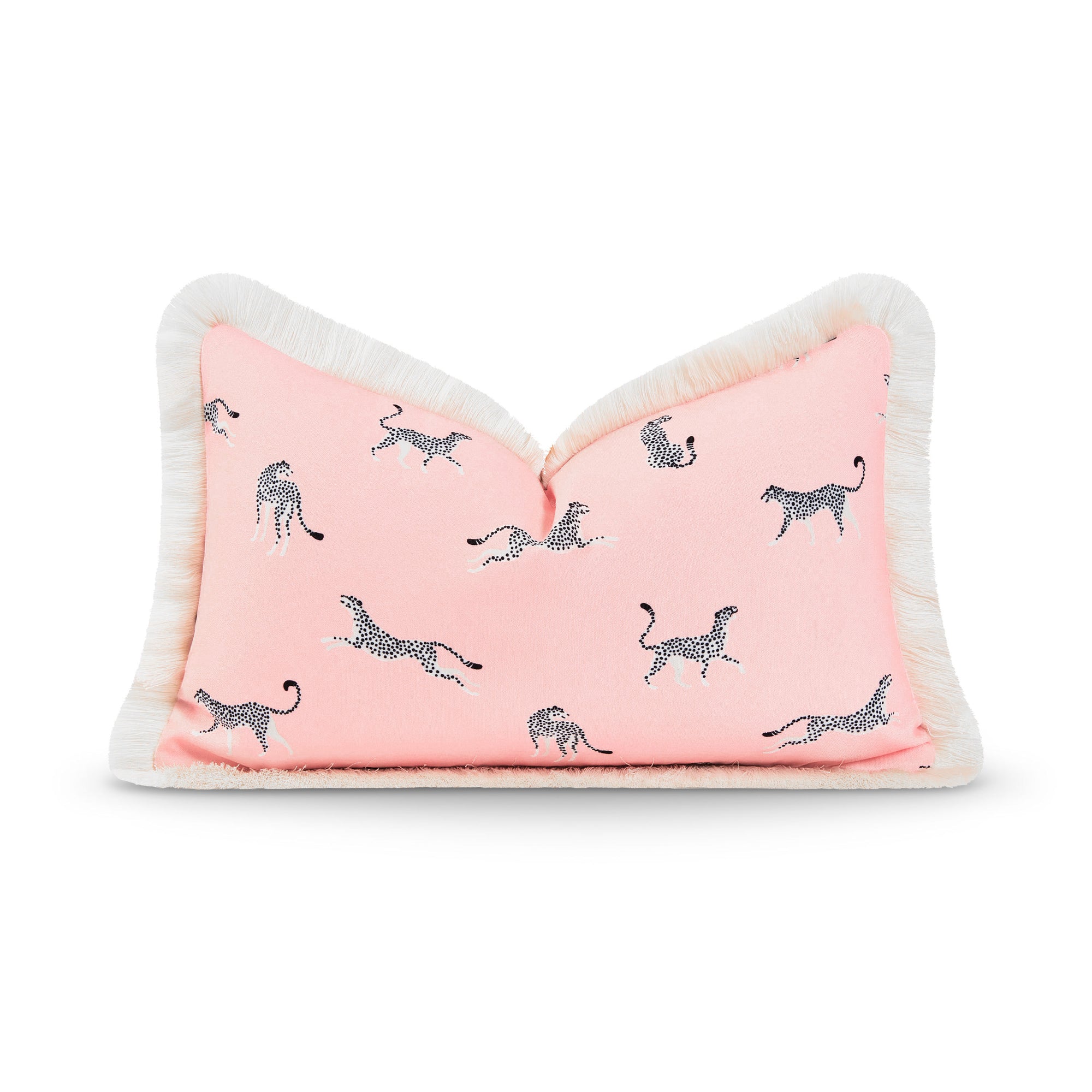 Tropical Indoor Outdoor Lumbar Pillow Cover, Leopard Fringe, Pink, 12"x20"