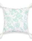 Fall Coastal Indoor Outdoor Pillow Cover, Floral Tassel, Muted Aqua, 18"x18"