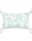 Fall Coastal Indoor Outdoor Lumbar Pillow Cover, Floral Tassel, Muted Aqua, 12"x20"