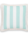 Fall Coastal Indoor Outdoor Pillow Cover, Stripe Fringe, Muted Aqua, 20"x20"