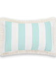Fall Coastal Indoor Outdoor Lumbar Pillow Cover, Stripe Fringe, Muted Aqua, 12"x20"