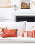 Fall Coastal Indoor Outdoor Pillow Cover, Stripe Tassel, Rust Orange, 18"x18"