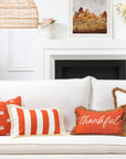 Fall Coastal Indoor Outdoor Pillow Cover, Stripe Fringe, Rust Orange, 20"x20"