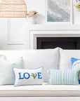 Coastal Indoor Outdoor Pillow Cover, Stripe Tassel, Muted Aqua Cornflower Blue, 18"x18"