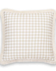 Fall Coastal Indoor Outdoor Pillow Cover, Gingham Fringe, Neutral Tan, 20"x20"