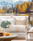 Fall Coastal Indoor Outdoor Pillow Cover, Gingham Fringe, Neutral Tan, 20"x20"
