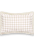 Fall Coastal Indoor Outdoor Lumbar Pillow Cover, Gingham Fringe, Neutral Tan, 12"x20"
