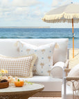 Fall Coastal Indoor Outdoor Lumbar Pillow Cover, Gingham Fringe, Neutral Tan, 12"x20"