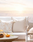 Fall Coastal Indoor Outdoor Pillow Cover, Floral Tassel, Neutral Tan, 18"x18"