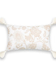 Fall Coastal Indoor Outdoor Lumbar Pillow Cover, Floral Tassel, Neutral Tan, 12"x20"