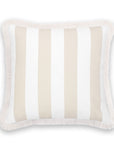 Fall Coastal Indoor Outdoor Pillow Cover, Stripe Fringe, Neutral Tan, 20"x20"