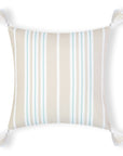 Fall Coastal Indoor Outdoor Pillow Cover, Stripe Tassel, Muted Aqua Neutral Tan, 18"x18"