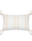 Fall Coastal Indoor Outdoor Lumbar Pillow Cover, Stripe Tassel, Muted Aqua Neutral Tan, 12"x20"