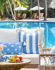 Coastal Indoor Outdoor Pillow Cover, Stripe Fringe, Cornflower Blue, 20"x20"