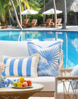 Coastal Indoor Outdoor Lumbar Pillow Cover, Stripe Fringe, Cornflower Blue, 12"x20"