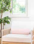 Coastal Indoor Outdoor Bolster Pillow Cover, Stripe, Blush Pink, 6"x20"