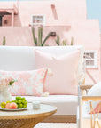 Coastal Indoor Outdoor Lumbar Pillow Cover, Floral Tassel, Blush Pink, 12"x20"