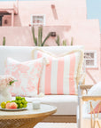 Coastal Indoor Outdoor Pillow Cover, Stripe Fringe, Blush Pink, 20"x20"