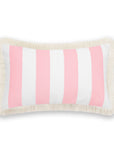 Coastal Indoor Outdoor Lumbar Pillow Cover, Stripe Fringe, Blush Pink, 12"x20"