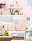 Coastal Indoor Outdoor Lumbar Pillow Cover, Stripe Fringe, Blush Pink, 12"x20"